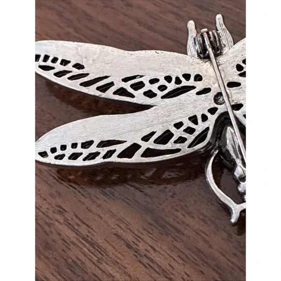 Vintage Brooch Pin Dragonfly Bijouterie Glass Metal - Picture 6 of 10